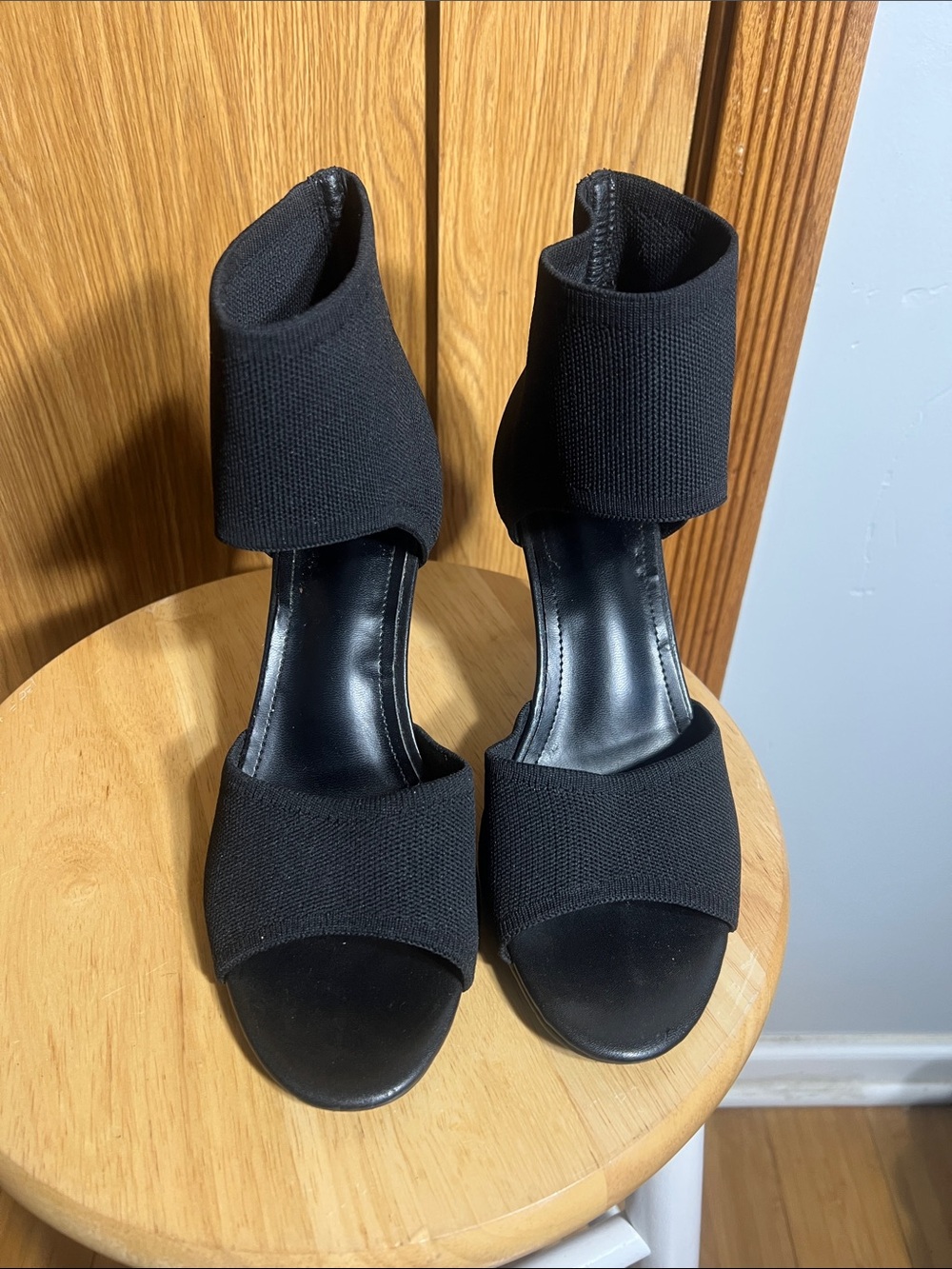 Black Open-Toe Stretch Ankle Cuff Heels